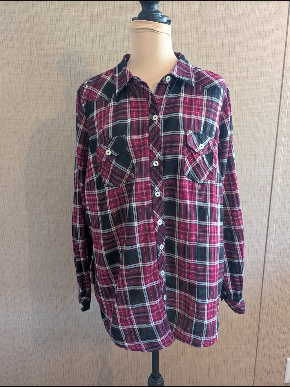 torrid Burgundy and Black Plaid Button-Up Shirt
